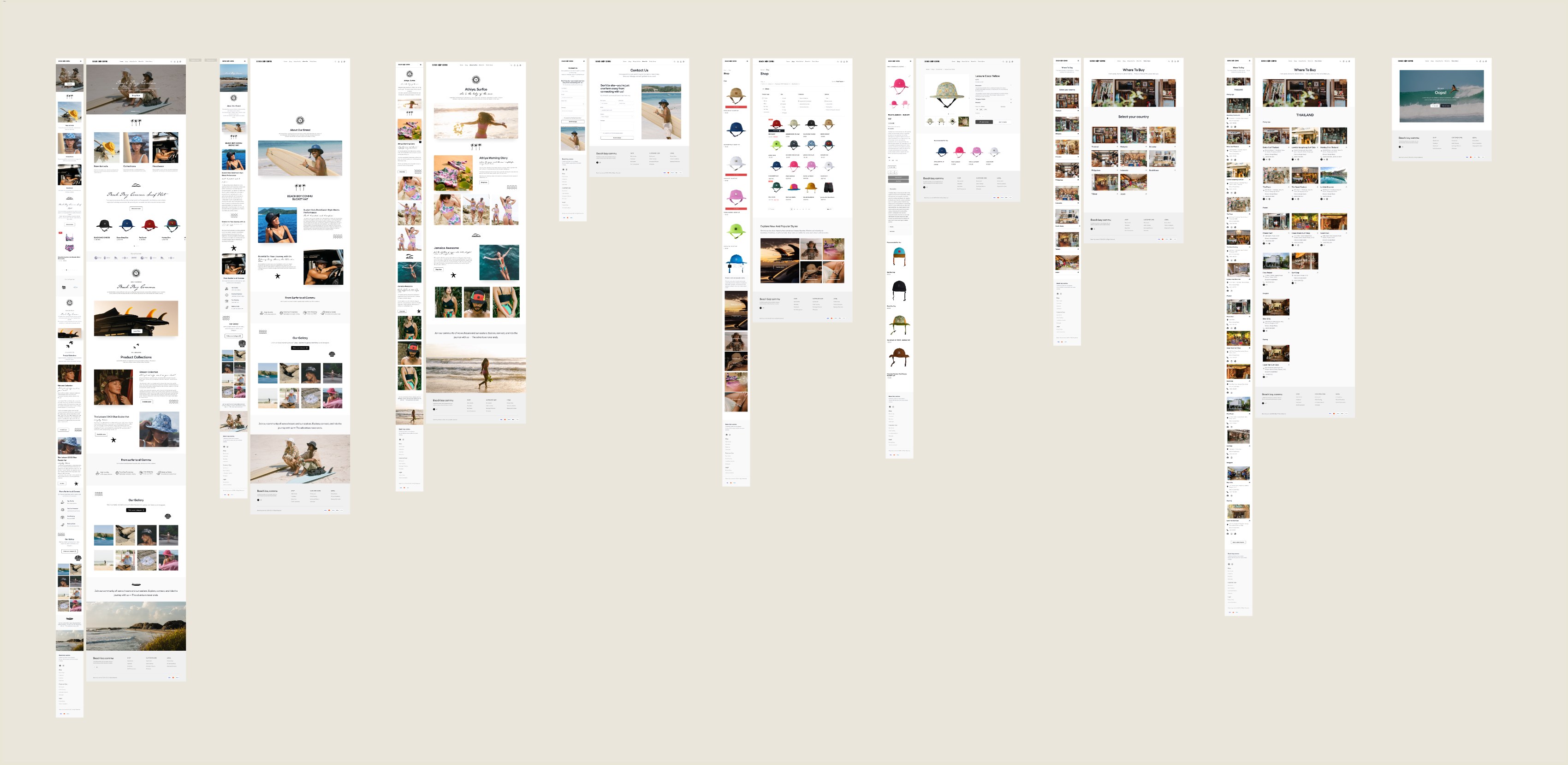 Final UI — all pages laid out on one board